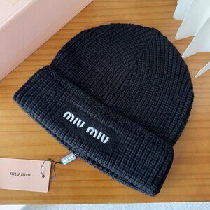 Miu Miu Knit Logo Slouchy Beanie